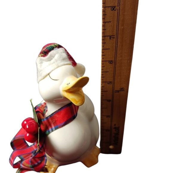 Vintage Holiday Ceramic Duck Figurine W/ Hat & Plaid Scarf White/Yellow 7" - Picture 5 of 8